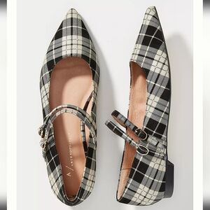 Anthropologie Double strap Mary Jane flats - black & grey